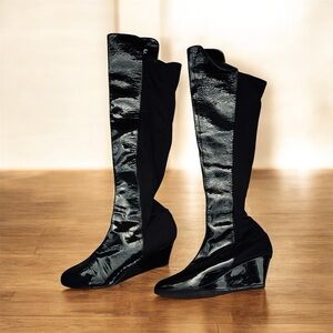 Colin Stuart Elegant Black Patent Wedge Boots
